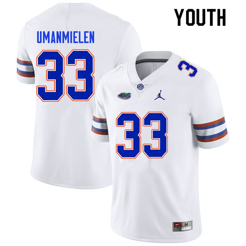 Youth NCAA Florida Gators Princely Umanmielen #33 Stitched Authentic Nike White College Football Jersey TYE7165QO